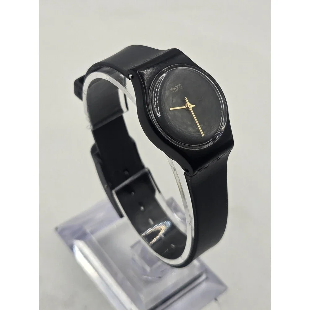 Vintage Swatch Black Magic Ladies' Watch 25mm Gold Tone Hands Swiss New Battery.